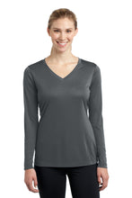 Load image into Gallery viewer, Iowa Specialty Sport-Tek® Ladies Long Sleeve PosiCharge® Competitor™ V-Neck Tee